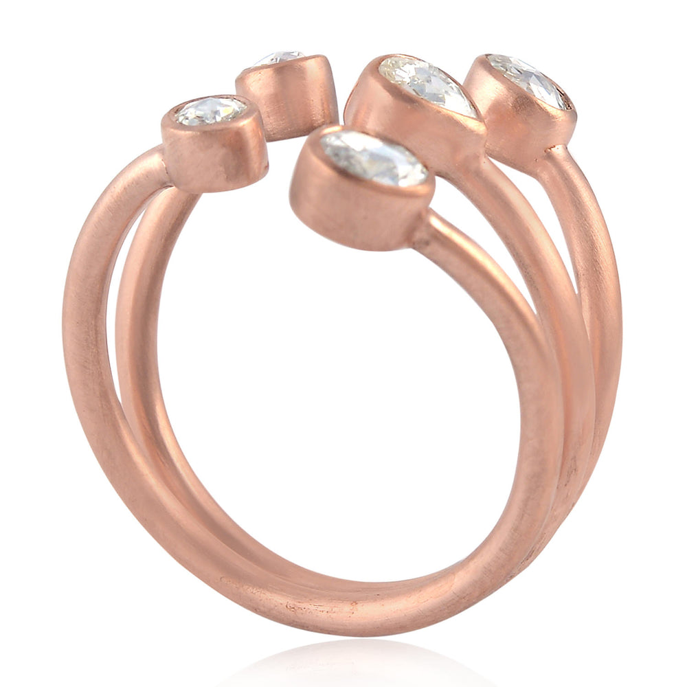 Natural Rose Cut Diamond Bezel Set Designer Between The Finger Ring 18k Rose Gold