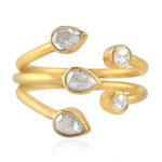 Natural Rose Diamond Bezel Set Designer Bypass Ring In 18K Yellow Gold For Her