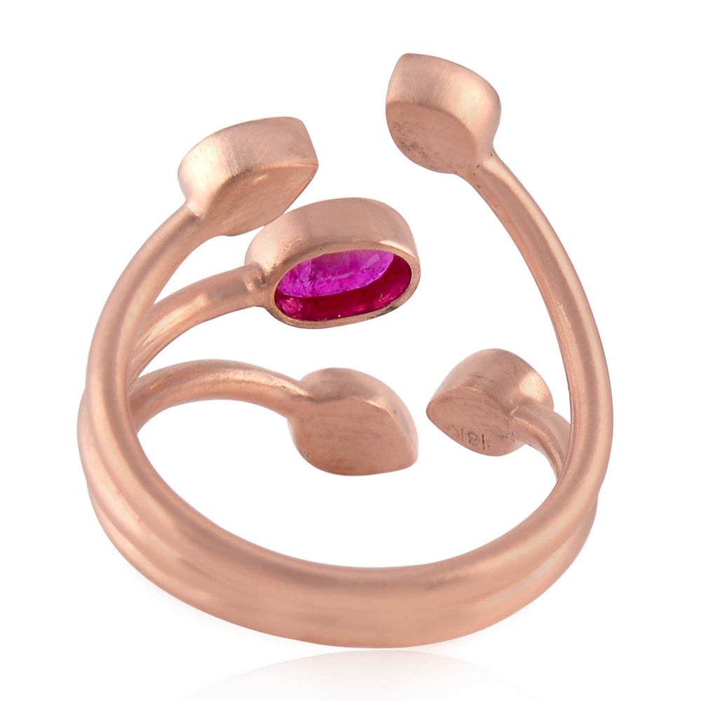 Oval Ruby Bezel Set  Natural Rose Cut Diamond Between The Finger Ring Made In Rose Gold