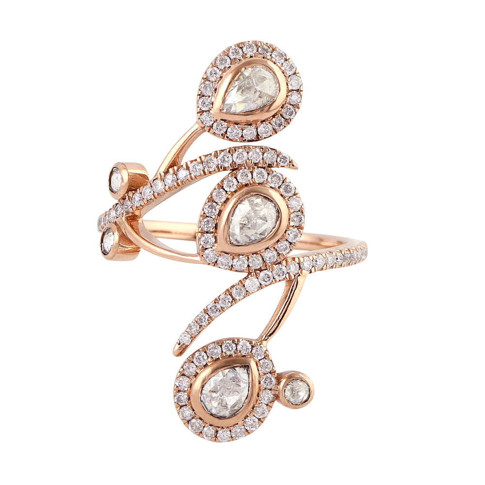 Micro Pave Diamond Beautiful Long Ring 18k Rose Gold Jewelry