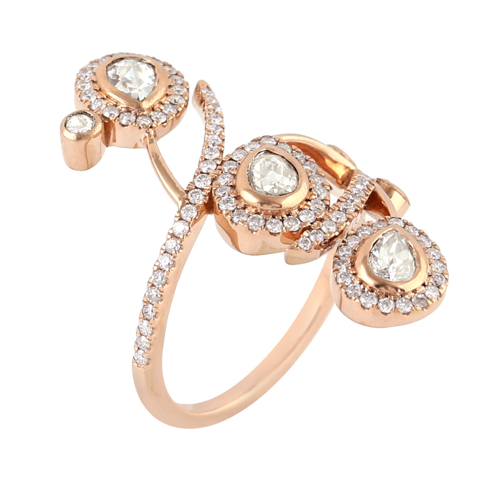 Micro Pave Rose Cut Diamond Beautiful Long Ring In 18k Rose Gold
