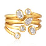 18K Yellow Gold Bezel Set Natural Rose Cut Diamond Designer Bypass Ring For Her