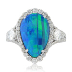 18K White Gold Drop Opal Doublet Natural Diamond Studded Ring For Christmas Gifts