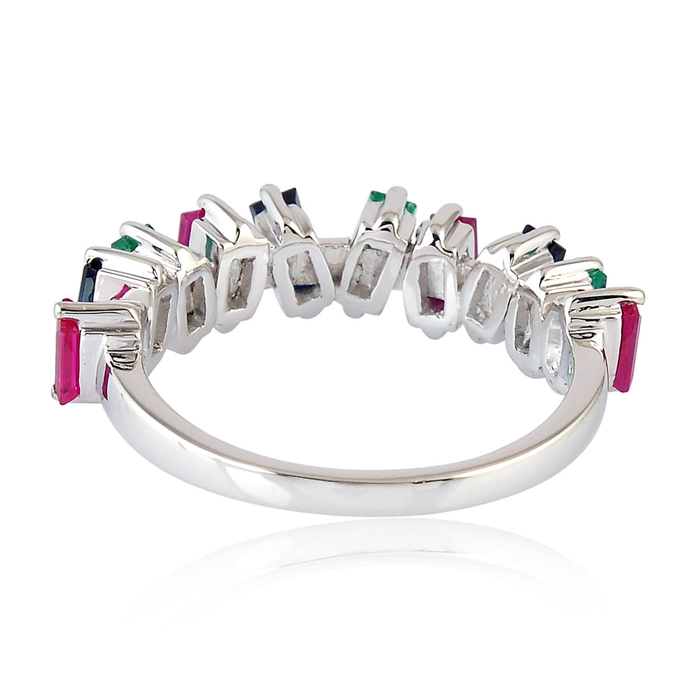 Baguette Emerald Ruby Blue Sapphire Half Eternity Ring In 18K White Gold Jewelry For Women's