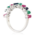 Baguette Emerald Ruby Blue Sapphire Half Eternity Ring In 18K White Gold Jewelry For Women's