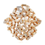 18K Rose Gold Natural Tapered Baguette Diamond Cluster Ring For Women's