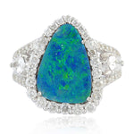 18K White Gold Micro Pave Diamond Mix Opal Doublet Cocktail Ring For Her