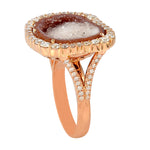 Unshaped Geode Prong Natural Diamond Cocktail Ring In 18K Rose Gold