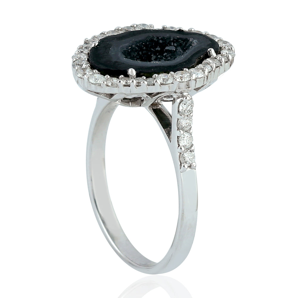 Uneven Geode Pave Diamond In 18K White Gold Cocktail Ring