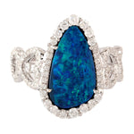 Cabouchon Opal Doublet Micro Pave Diamond 18K White Gold Beautiful Ring For Her