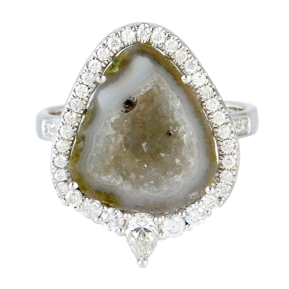 18K White Gold Uneven Geode Prong Genuine Diamond Cocktail Rings For Women's