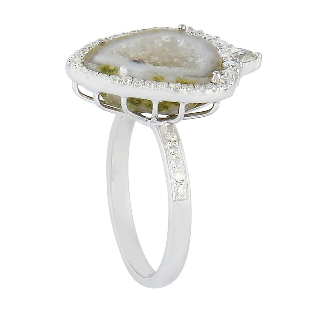 18K White Gold Uneven Geode Prong Genuine Diamond Cocktail Rings For Women's