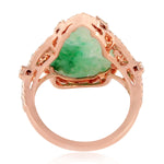 18K Rose Gold Prong Baguette Diamond Carving Jade Drop Ring For Wedding Gifts