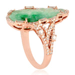 18K Rose Gold Prong Baguette Diamond Carving Jade Drop Ring For Wedding Gifts