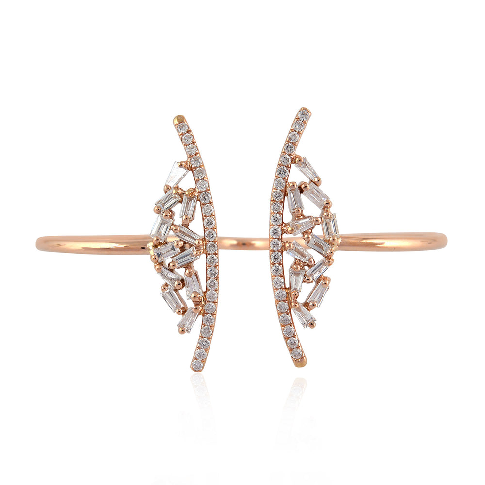 18K Rose Gold Butterfly Open Two Finger Ring with Baguette & Pave Diamond