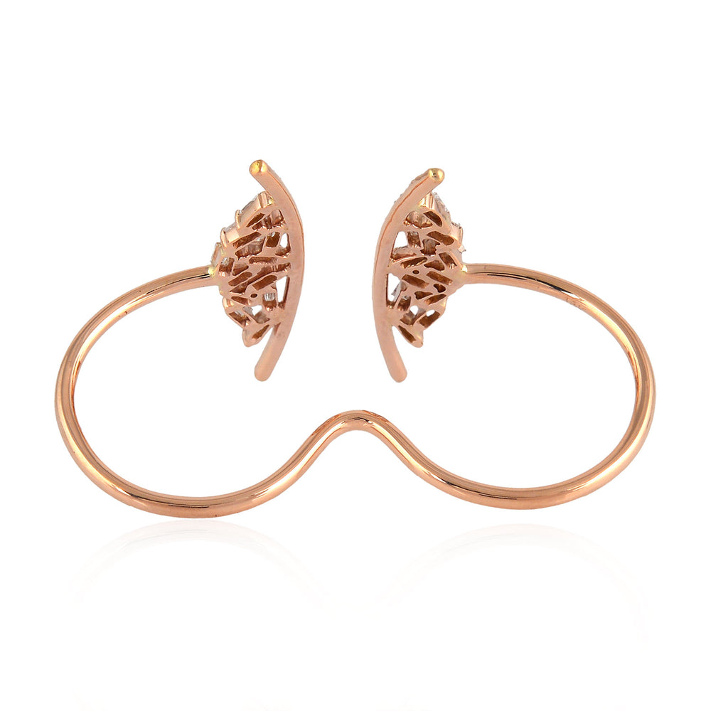 18K Rose Gold Butterfly Open Two Finger Ring with Baguette & Pave Diamond
