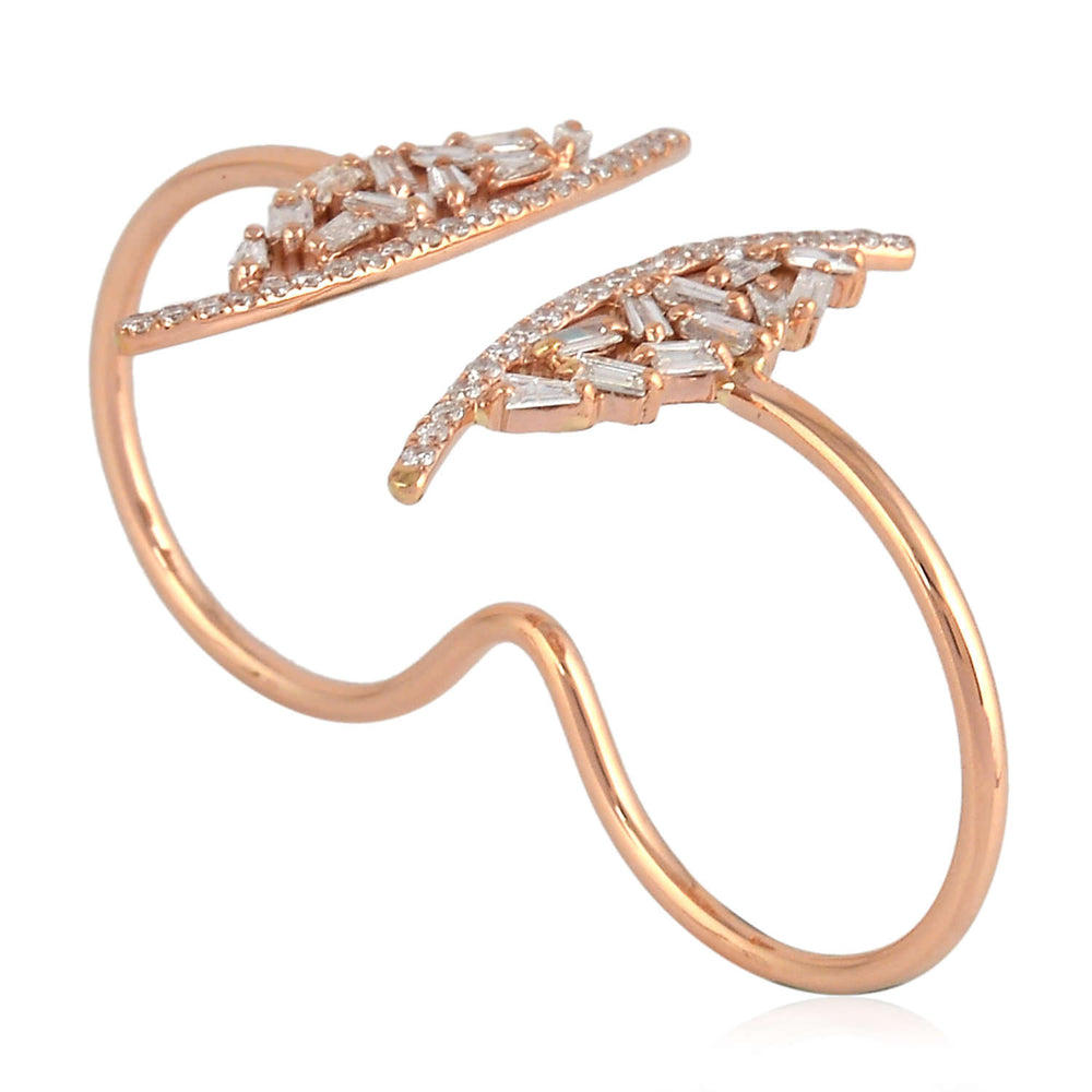 18K Rose Gold Butterfly Open Two Finger Ring with Baguette & Pave Diamond