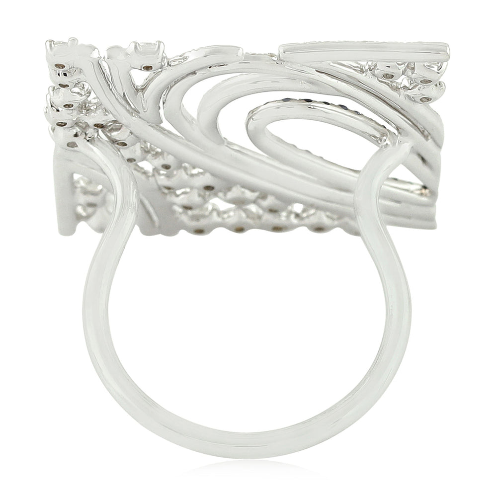 Blue Sapphire Micro Pave Uncut Diamond Square Ring in 18K White Gold