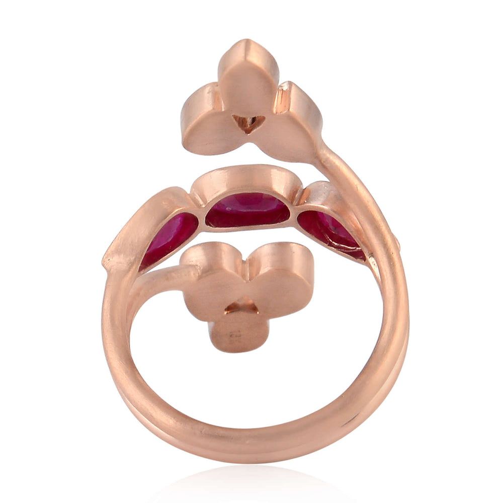 Bezel Set Ruby July Birthstone Uncut Diamond Spiral Ring in 18k Rose Gold