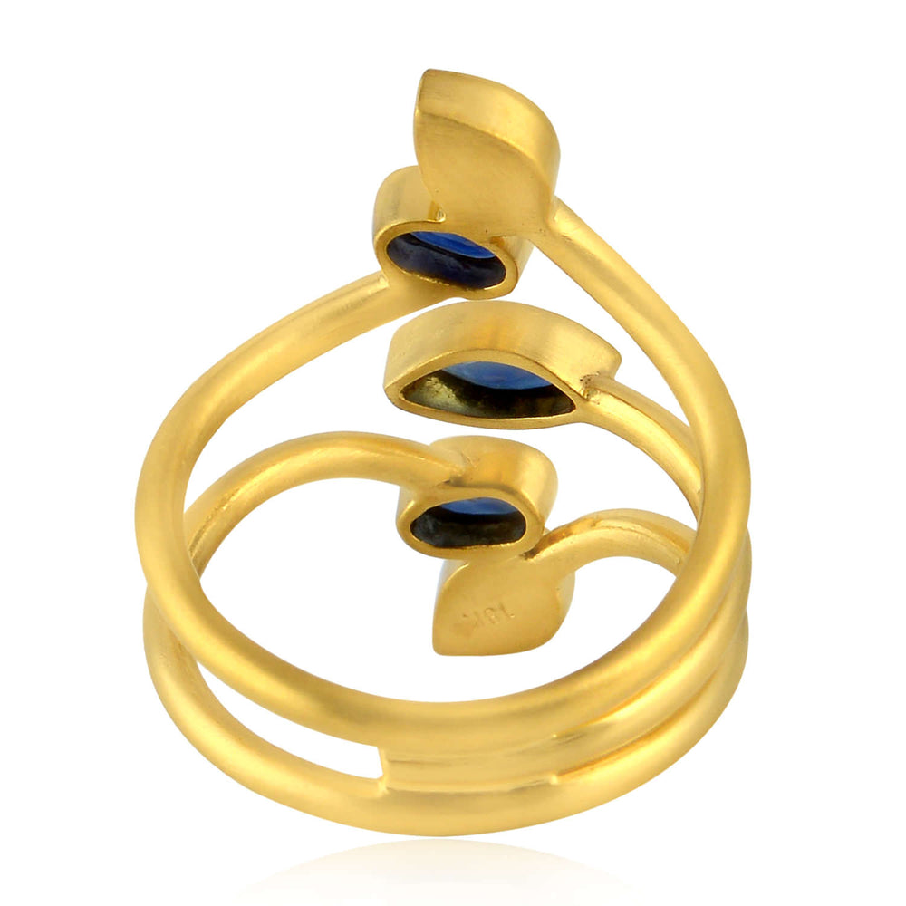 Blue Sapphire Uncut Diamond Spiral Ring In 18k Yellow Gold For Her