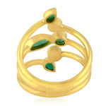 18K Yellow Gold Bezel Set Rose Cut Diamond Between the Finger Ring Natural Emerald Jewelry