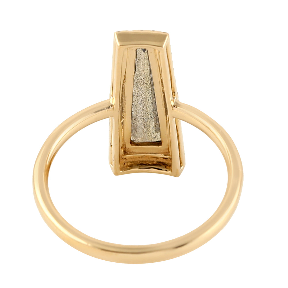 18k Yellow Gold Tapered Labradorite Gemstone Pave Diamond Long Ring