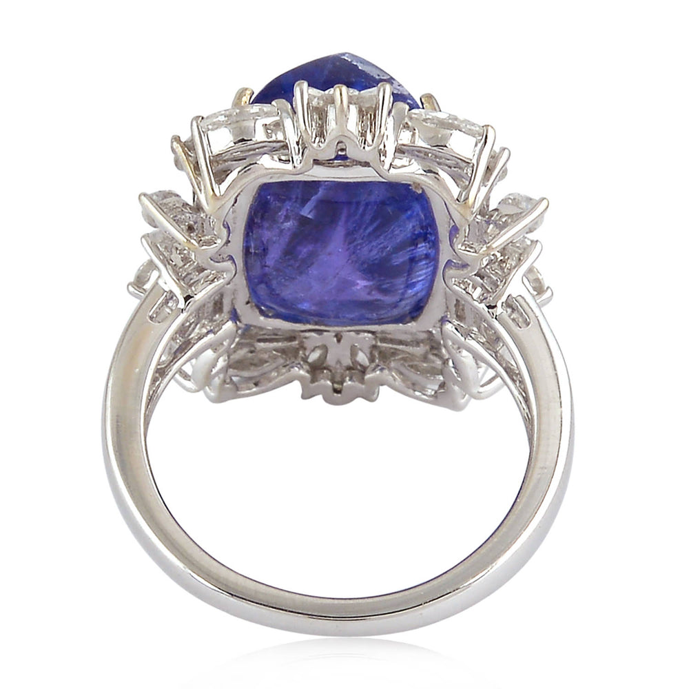 Cushion Cut Tanzanite Natural Marquise Round Baguette Cut Diamond Wedding Ring 18K White Gold