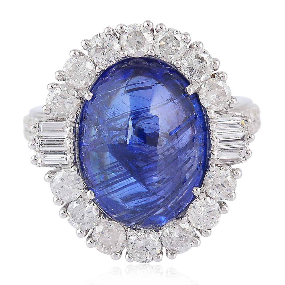 Oval Tanzanite Natural Baguette Round Diamond Engagement Ring Made In 18K White Gold