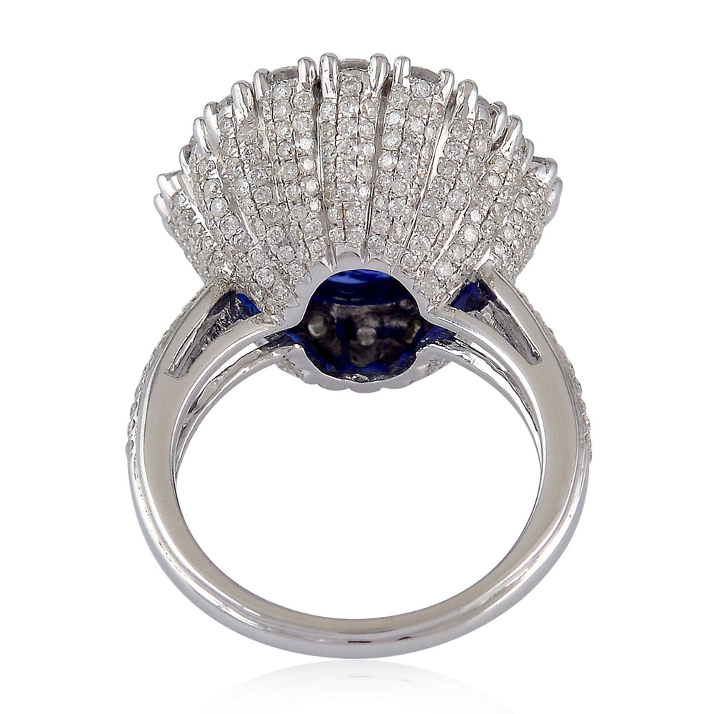 Oval Tanzanite Natural Baguette Round Diamond Engagement Ring Made In 18K White Gold