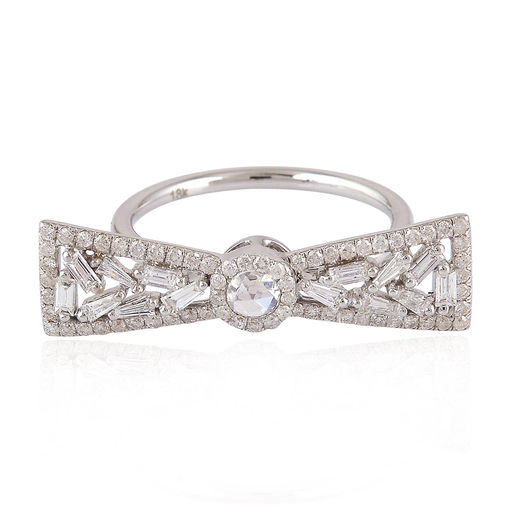 Diamond Bow Promise Ring in 18K White Gold – Tapered Cut Sparkle for Her