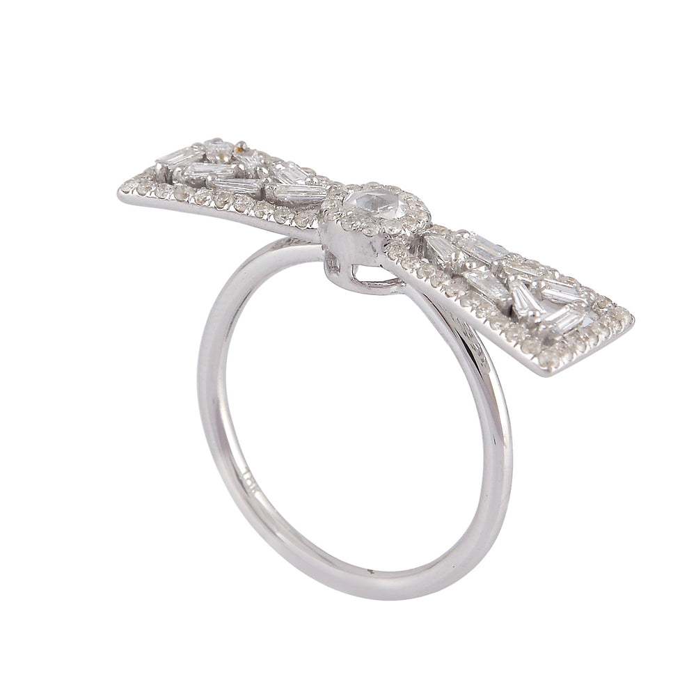 Diamond Bow Promise Ring in 18K White Gold – Tapered Cut Sparkle for Her