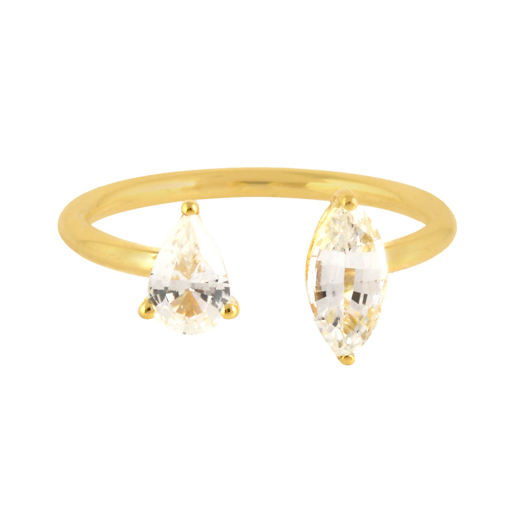 Marquise Pear Cut White Sapphire Gemstone Between The Finger Ring 18K Yellow Gold