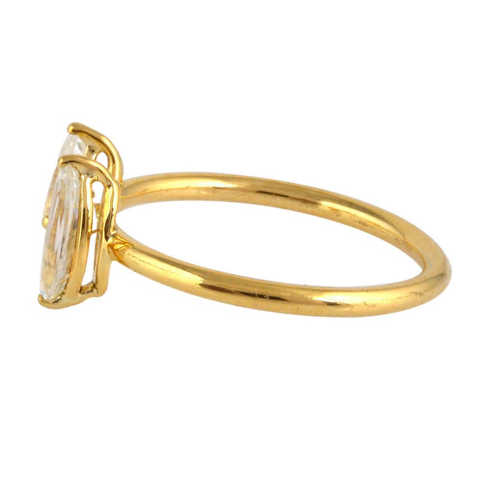 Marquise Pear Cut White Sapphire Gemstone Between The Finger Ring 18K Yellow Gold