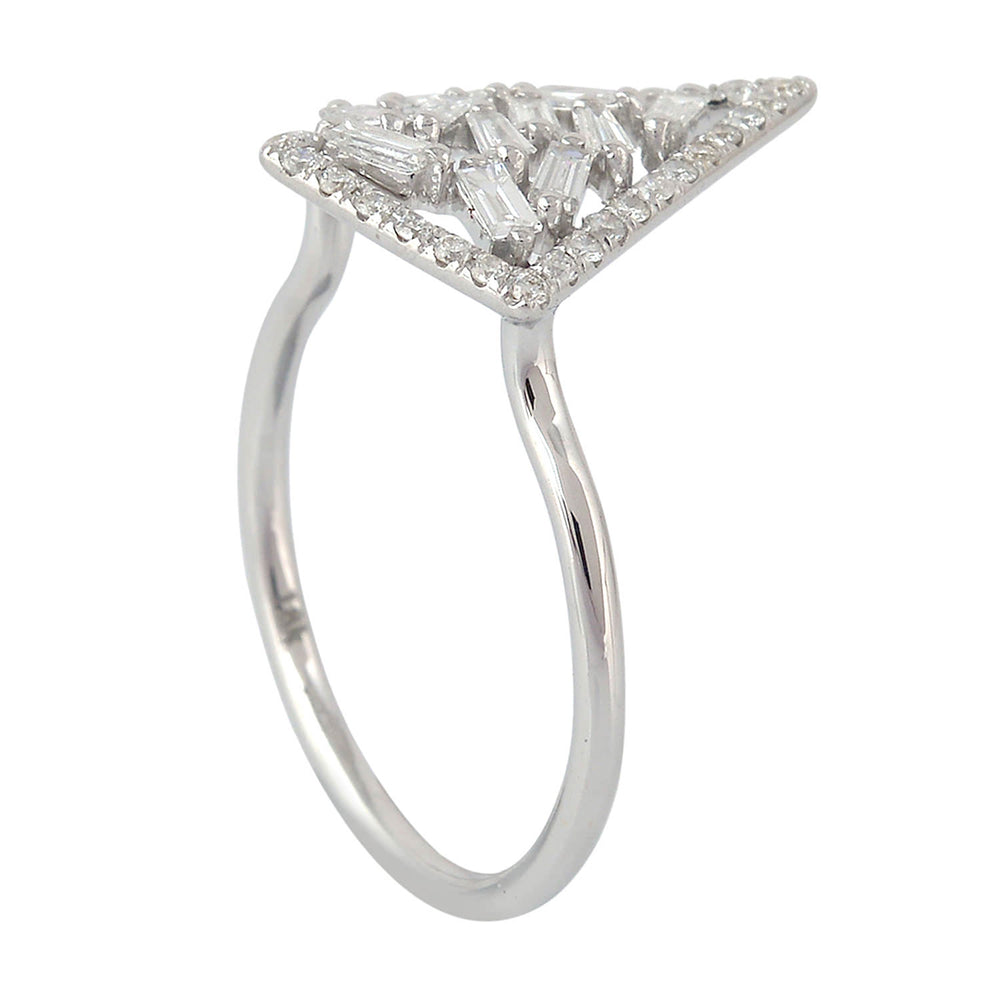 18K White Gold Prong Natural Baguette Diamond Kite Cocktail Ring For Women Gift