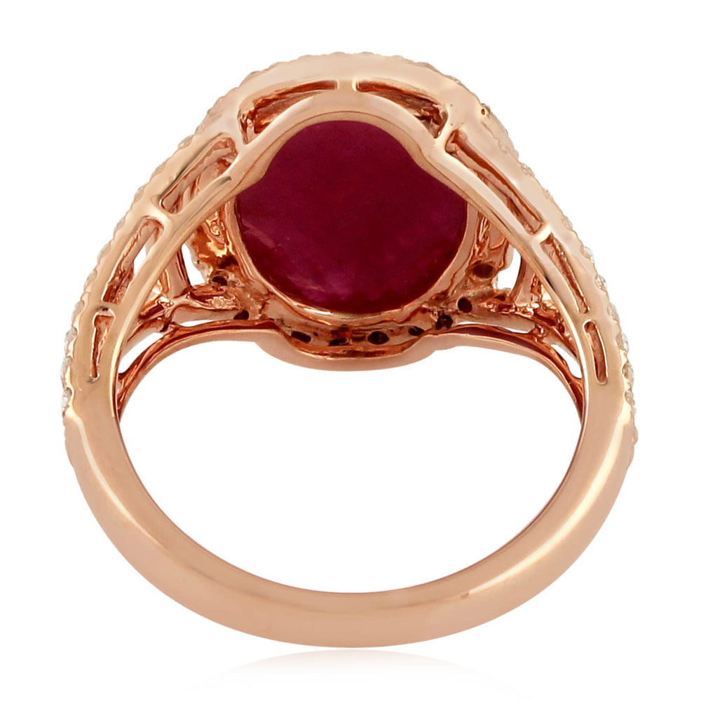 Oval Ruby Natural Rose Cut Diamond Beautiful Cocktail Ring 18K Rose Gold Jewelry For Her