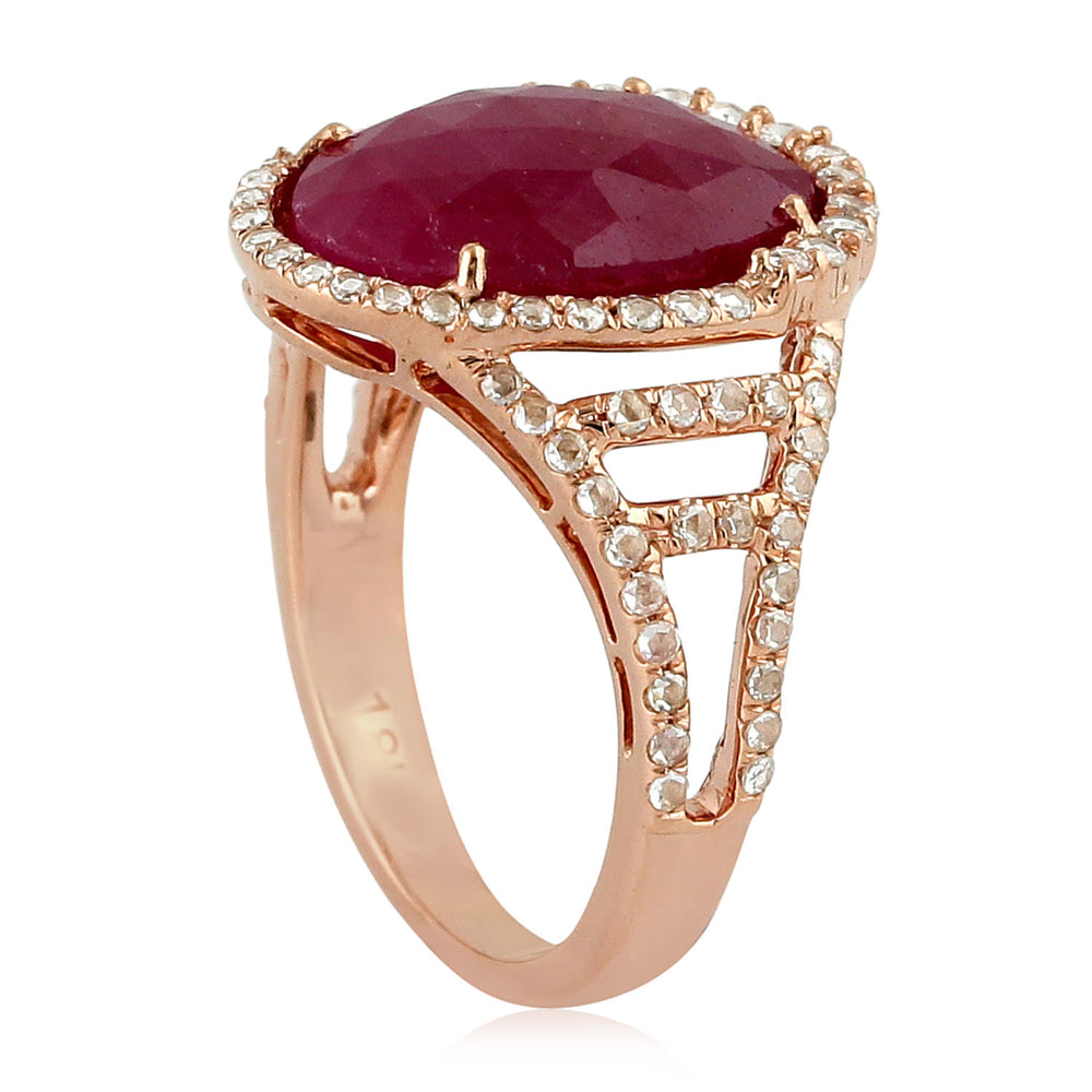 Oval Ruby Natural Rose Cut Diamond Beautiful Cocktail Ring 18K Rose Gold Jewelry For Her