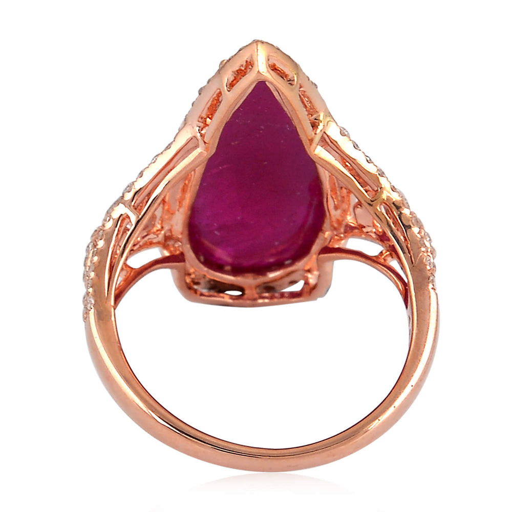 Pear Ruby Precious Gemstone Drop Solitaire Ring Prong Diamond 18K Rose Gold Jewelry