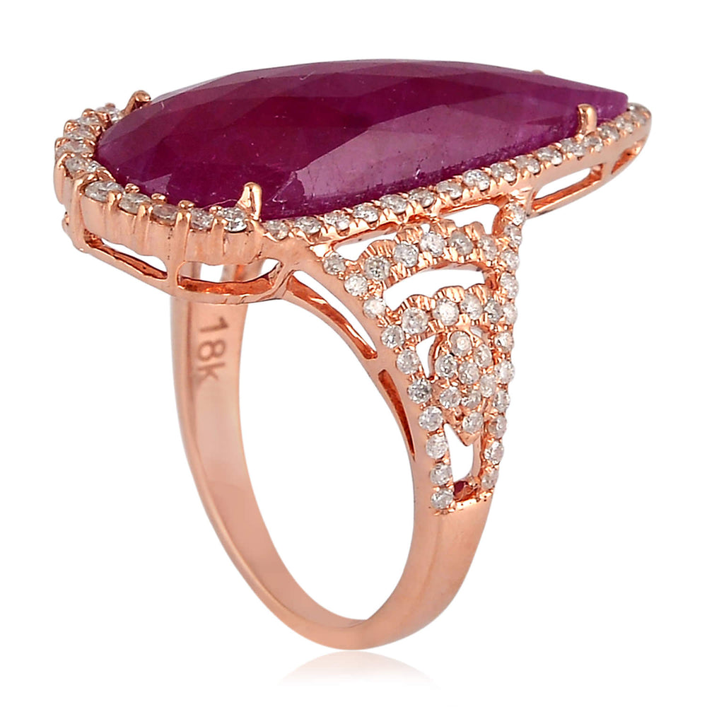 Pear Ruby Precious Gemstone Drop Solitaire Ring Prong Diamond 18K Rose Gold Jewelry