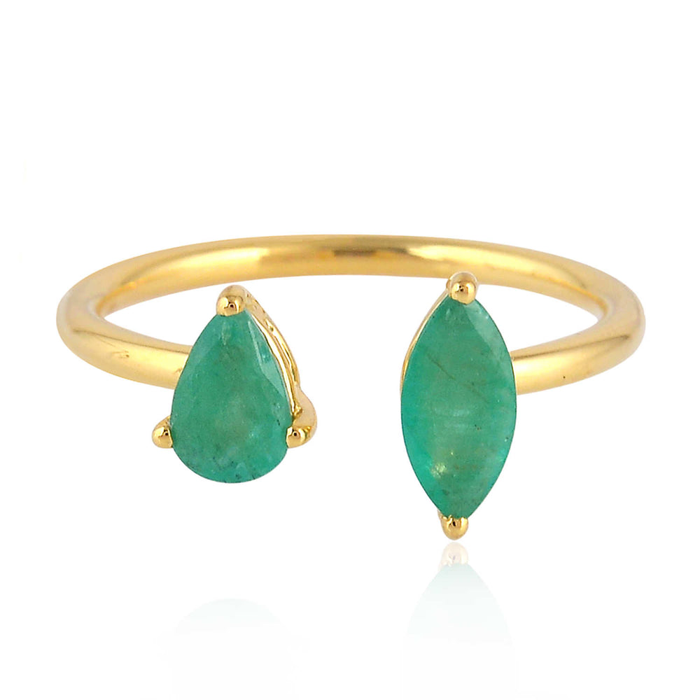 18K Yellow Gold Prong Set Emerald Open Ring – Unique Between-the-Finger Design