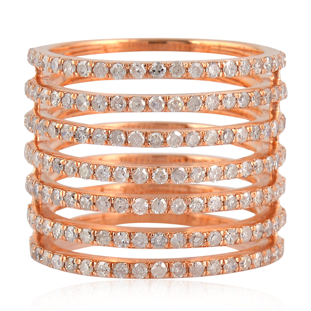 Micro Pave Diamond Spiral Band Ring in 18K Rose Gold – Elegant Twist for Her