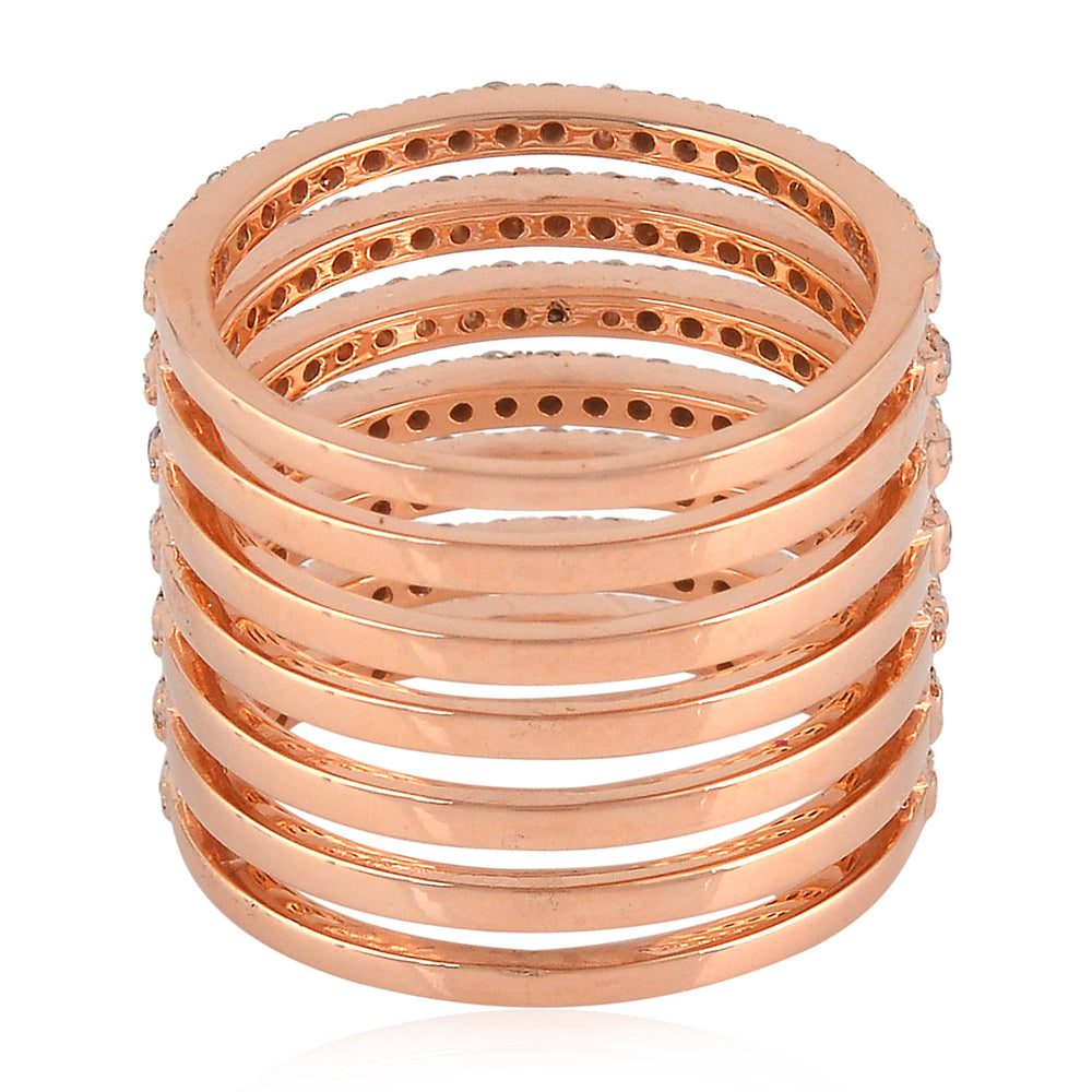 Micro Pave Diamond Spiral Band Ring in 18K Rose Gold – Elegant Twist for Her