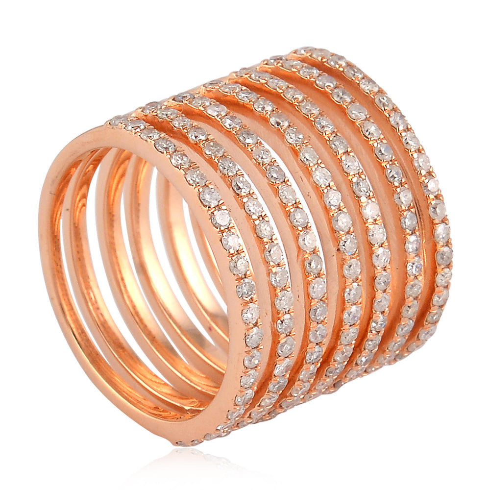 Micro Pave Diamond Spiral Band Ring in 18K Rose Gold – Elegant Twist for Her