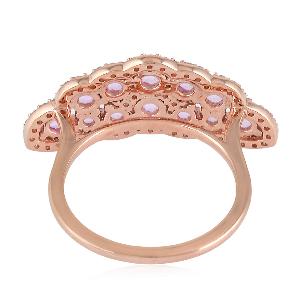 Rose Cut Pink Sapphire Prong Natural Diamond Designer Ring In 18K Rose Gold Jewelry