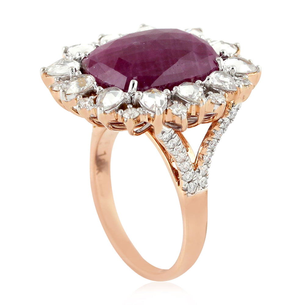 Cushion Cut Ruby Pear White Sapphire Prong Natural Diamond Designer Ring 18K Rose Gold Jewelry