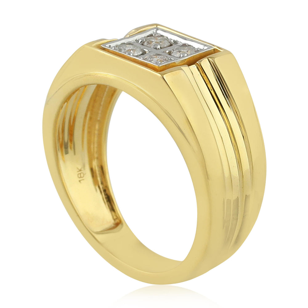 18K Yellow Gold Prong Natural Diamond Band Ring For Men's