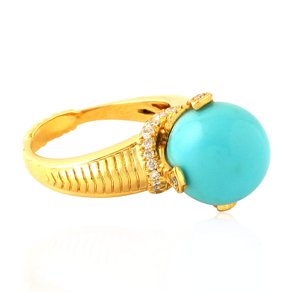 Turquoise Gemstone Pave Diamond Designer Cocktail Ring In 18K Yellow Gold