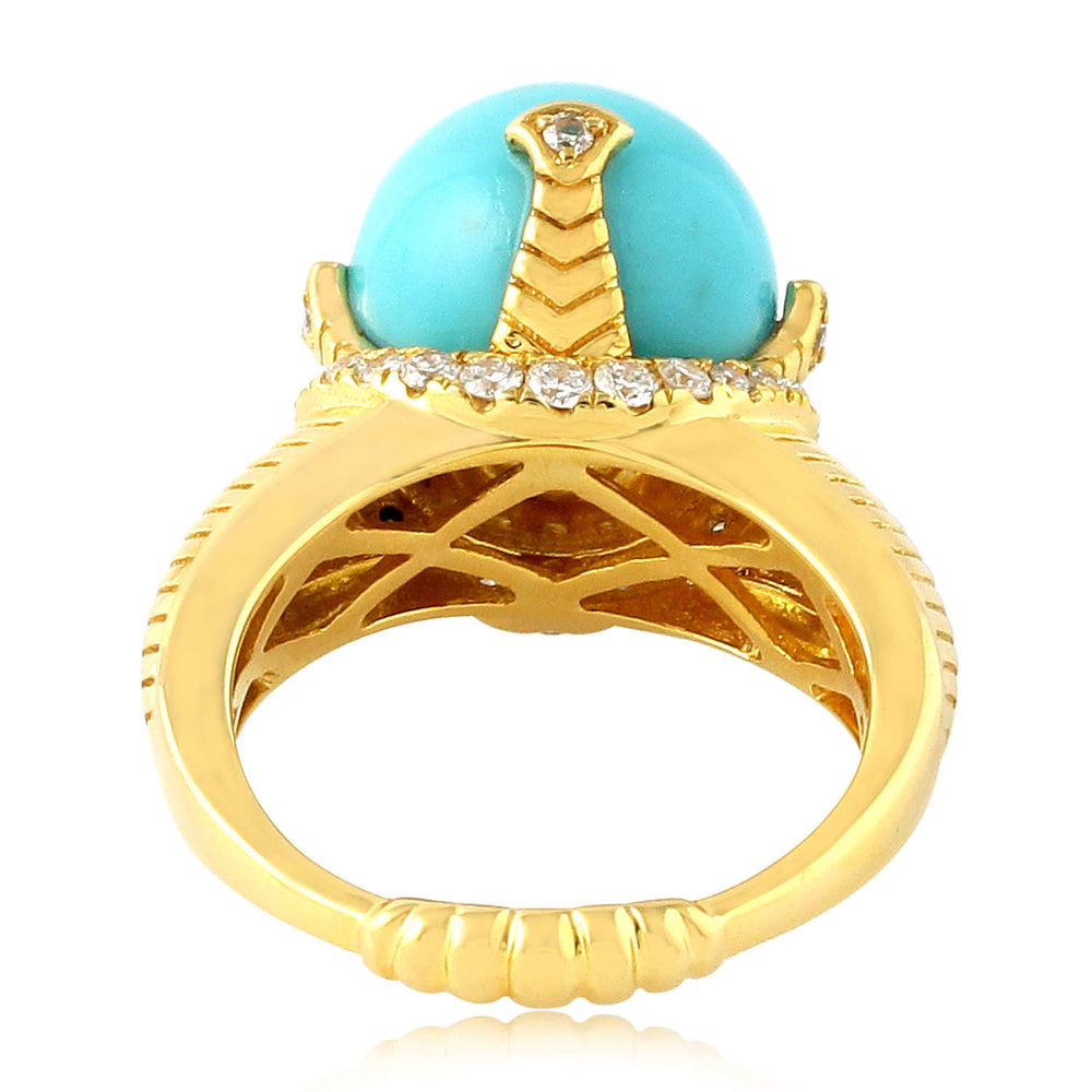 Turquoise Gemstone Pave Diamond Designer Cocktail Ring In 18K Yellow Gold