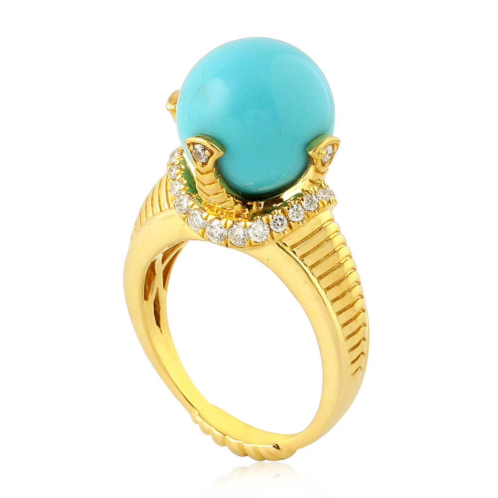 Turquoise Gemstone Pave Diamond Designer Cocktail Ring In 18K Yellow Gold