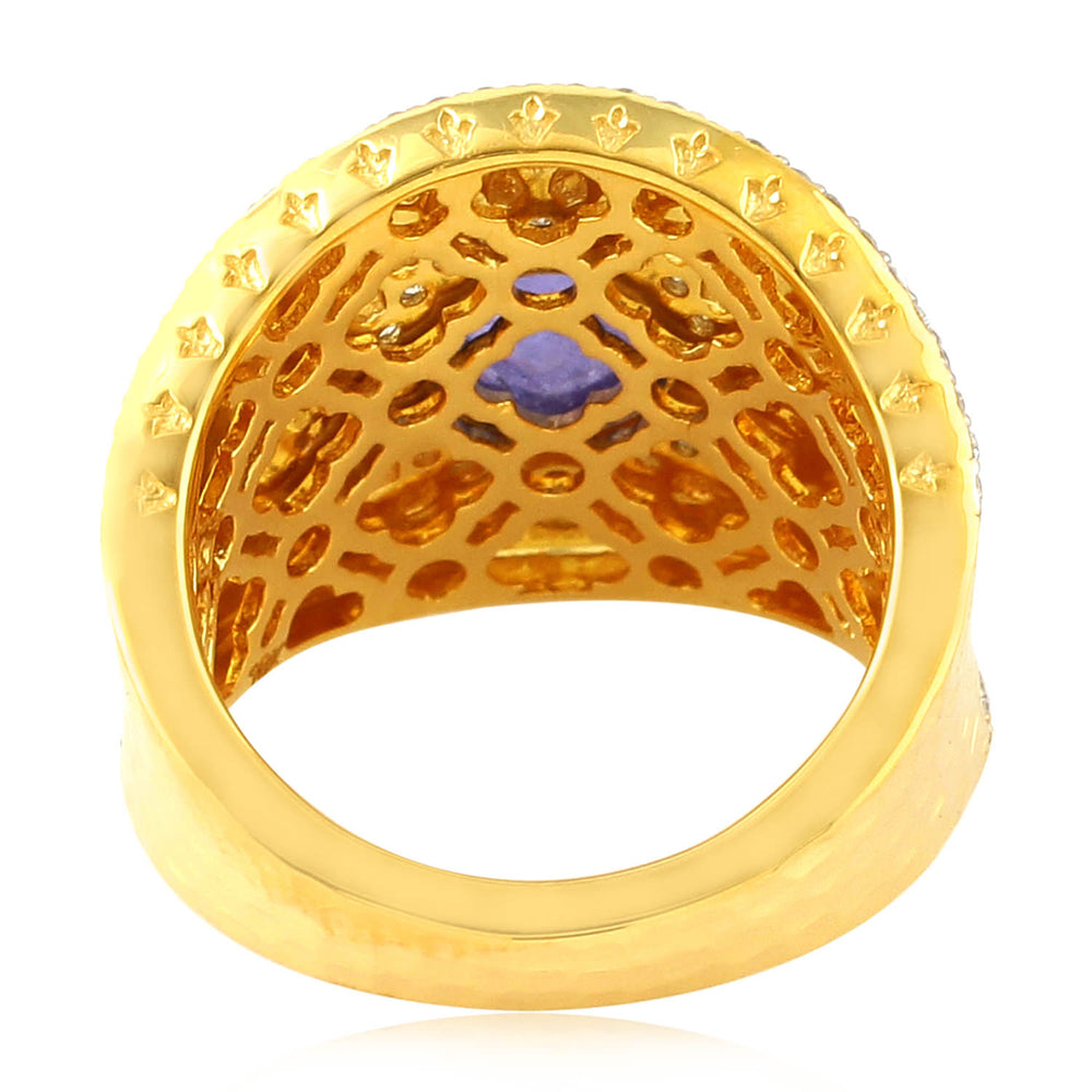 Tanzanite Gemstone Pave Diamond Designer Band Ring In 18K Yellow Gold