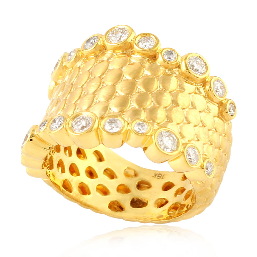 Natural Diamond Bezel Designer Band Ring In 18K Yellow Gold